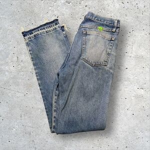 Vintage Light Wash Straight Leg Jeans Mens 33x32 Faded Distressed Raw Hem Peace